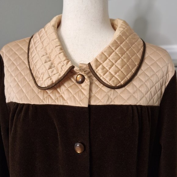 Vanity Fair Vintage Dressing Gown/Bathrobe Size 16 Brown & Tan Quilted - Picture 3 of 6